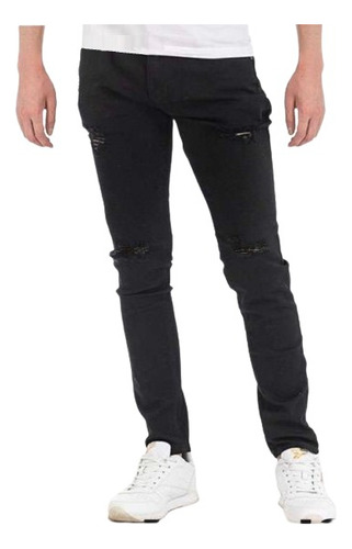  Jeans Hombre Negro Destroyed Tela Elasticada