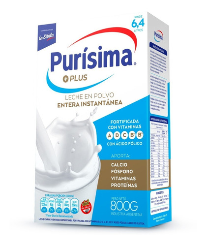 Leche En Polvo Entera Purisma Plus 800g Fortificada