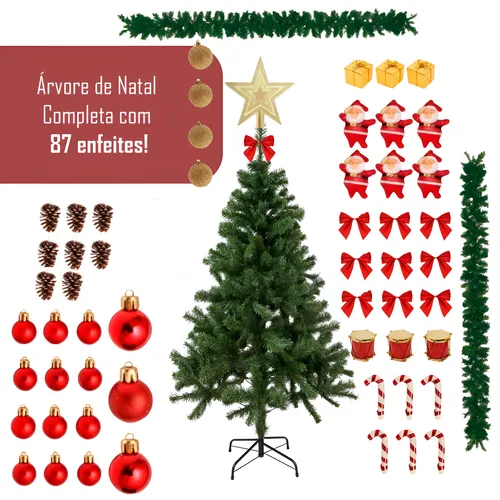 Arvore De Natal Completa Decorada 150cm Verde Premium Verde Sideq...