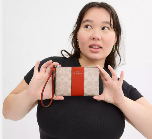 Muñequera Coach - Wrislet - Monedero Mujer (ch311) Caqui Canva - Franja Naranja