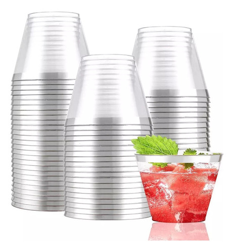 50 Vasos Desechables Plástico Elegantes Fiesta Bodas 9oz Color Silver