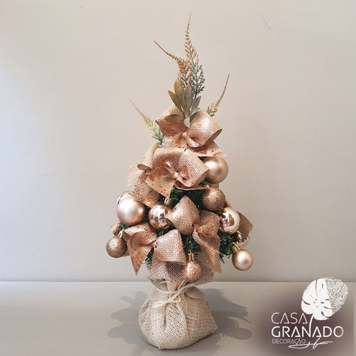 Árvore Natal Decorada Rose Gold E Juta Vai Montada 47cm | Parcelamento sem  juros