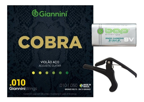 Encordoamento Violão Giannini .010 Cobra Geefle+ Capo+ Bater