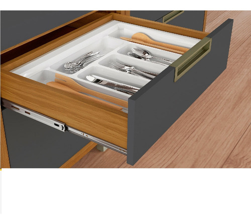Cozinha Modulada 5 Peças Ripado Nesher Imperatriz Mdf Cor Freijo com Grafite