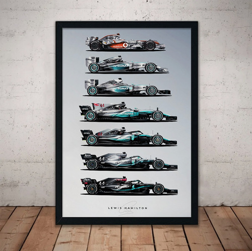 Cuadro Formula 1 Lewis Hamilton Mercedes 51x36 Vidrio F1 