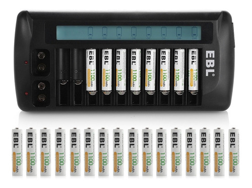 Cargador Inteligente De Ebl 12 Bahía Lcd Para Aa Aaa 9v + 24