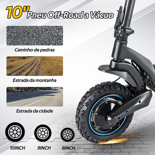 Scooter Elétrico Honey Whale T5 Patinete Elétrico Velocidade 60km/h Motor 750W*2 Bateria 15AH Autonomia 50KM APP Bluetooth Carga de 120 kg HONEY WHALE