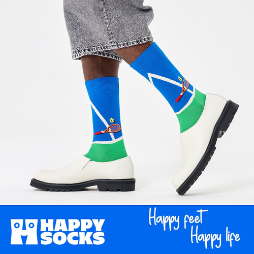 Calcetines Happy Socks Originales Tenis Unisex Raqueta Multicolor Estampado 26 - 30 Cm