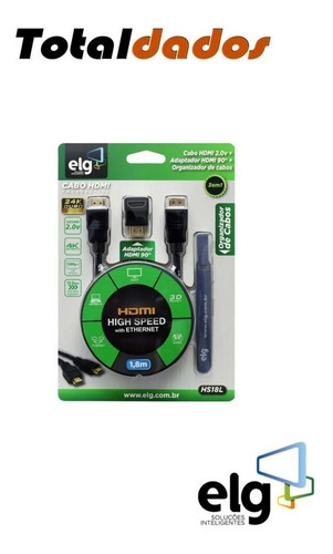 Imagem 1 de 1 de Cabo Hdmi 1.8m + Adaptador Hdmi 90° - Hs18l - ELG