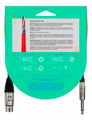 Cabo De Microfone Desbalanceado Xlrf P10 Kato K2 3 Metros