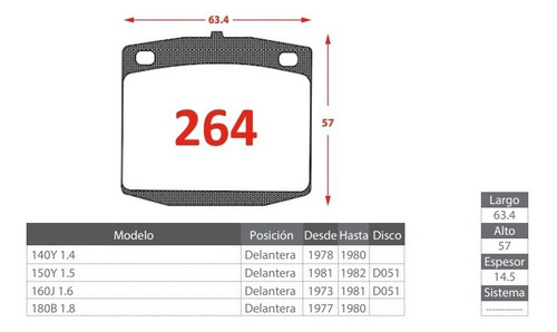 Pastillas Freno Datsun 140y 150y 160j 180b Ly Cod Ital 264