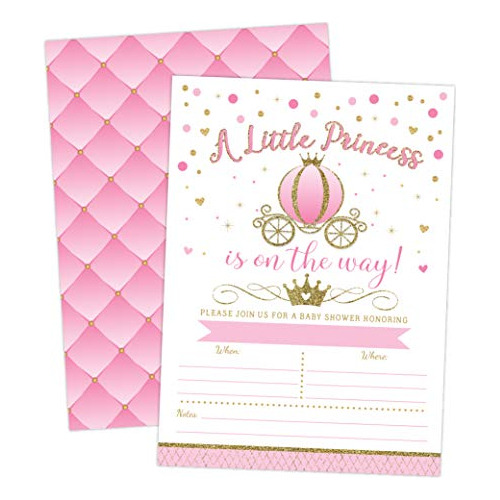 Invitación Baby Shower De Princesa, Carroza Rosa Y Dor...