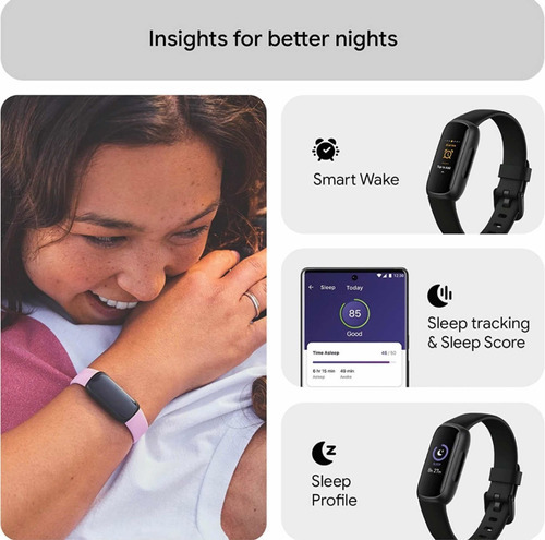 Fitbit Inspire 3 Health & Fitness Tracker Gestion Del Estres Color De La Caja Negro Color De La Malla Negro Color Del Bisel Negro Diseño De La Malla Banda