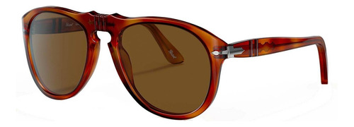 Anteojos de sol Persol PO0649 Mediano con marco de acetato color habana claro, lente marrón de cristal clásica, varilla habana claro de acetato