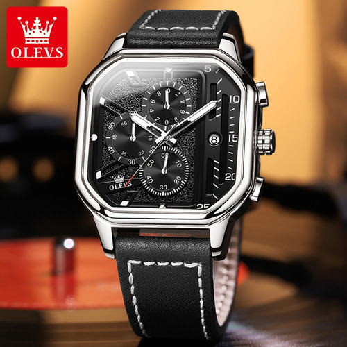 Reloj Olevs Luminous Square Con Calendario Cronógrafo