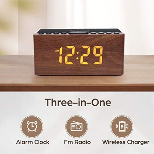 Anjank Reloj Despertador De Madera Con Radio Fm, Estación De