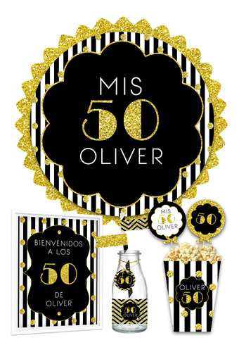 Kit Imprimible 50 Años Hombre + Banner Circular Personalizad