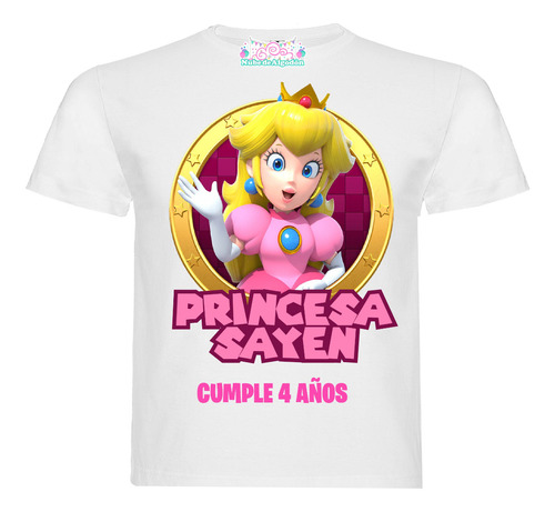 Polera Personalizada Peach Princesa Algodon Niñas Cumpleaños