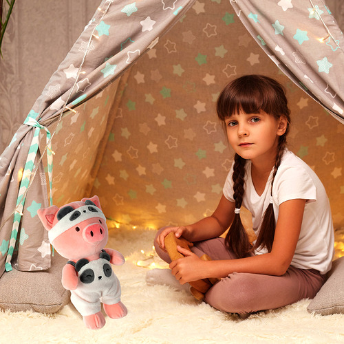 Miniso Peluche Cerdito Con Overol De Pandita Felpa 21x33 Cm
