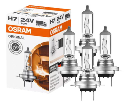 Kit Com 4 Lâmpadas Veicular Halógena 24v 70w Resistência H7