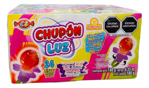 Caramelo Anillo Chupon Con Luz 24pz De 7.5g