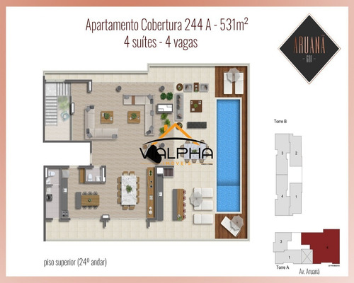 Imagem 24 de 25 de Vendo Cobertura De 531 Metros Com 4 Suítes , 4 Vagas, Piscina Privativa, Churrasqueira No Terraço, Banheiro Senhor E Senhora, Vista 360º No Aruanã 601 - Ap00104 - 34940765