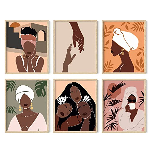 Arte De Pared De Mujer Negra Juego De 6 Cuadros De Muje...
