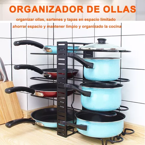 Organizador de ollas, organizador de ollas y sartenes de 8 niveles para  almacenamiento de organización de cocina, soportes ajustables para tapas de