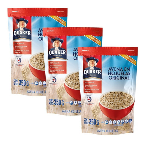 Avena Quaker En Hojuelas Original 350 Gr X3 Uds