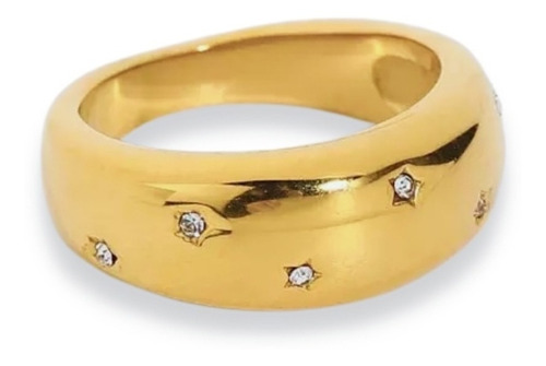 Anillo Con Estrellas Zirconias Chunky Chapa D Oro 18 K Acero