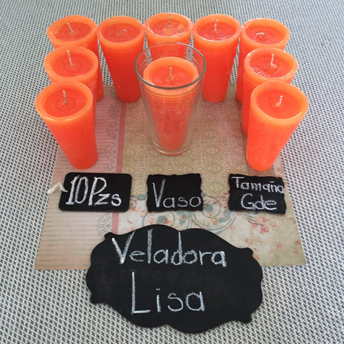 Veladora Naranja - Repuesto Limonero I 10 Piezas + 1 Vaso