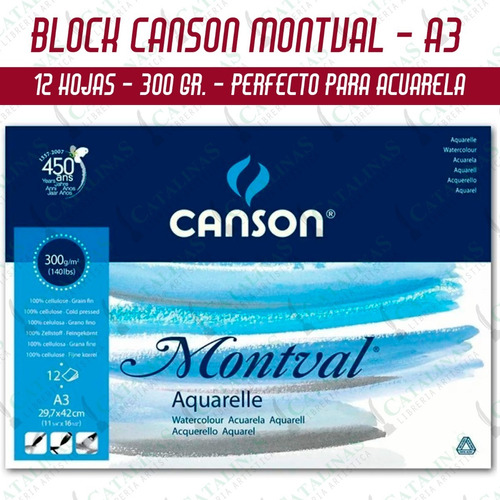 Block Canson Montval 300grs T/a3 G/fino 12 Hojas Microcentro