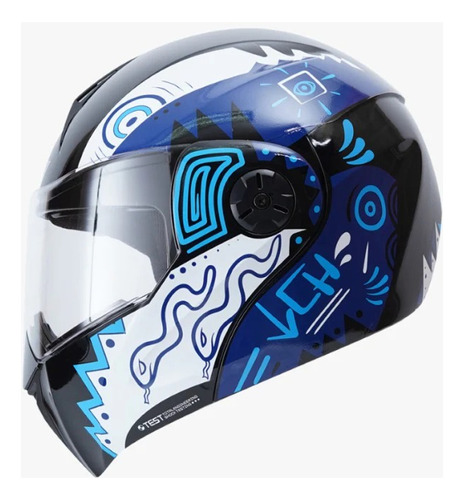 Casco Abatible Para Moto Ich 3110 Ex Mexa Negro/ Azul