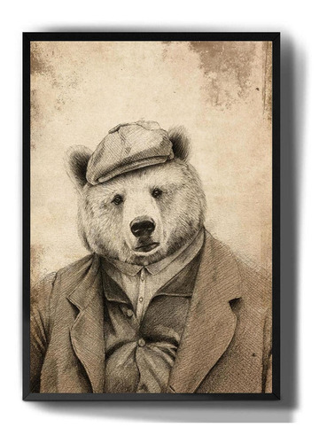 Quadro Decorativo Vintage Animais Urso De Roupa Arte