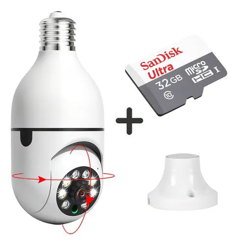 comprar Camera Lampada 360 Wifi Giratoria Sem Fio +cartão De Memória Cor Branco
