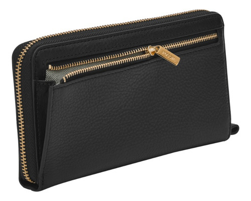 Cartera Clutch Mujer Fossil Sl7878g001 Liza De Piel Negro Diseño de la tela Liso
