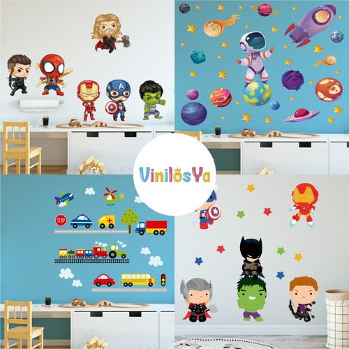 Vinilo Decorativo Infantil Superheroes Planetas Barcos Autos