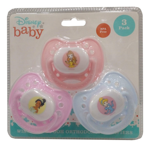 Chupón Ortodóntico Disney Baby Princesas 3pz Color Rosa Período De Edad 0 + Meses