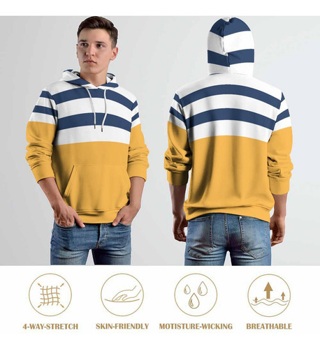 Sudadera Con Capucha 3d De Moda A Rayas Azules Y Blancas Con