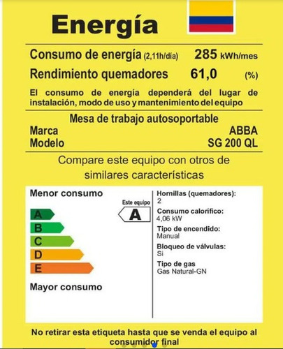 Imagen 3 de 3 de Cocineta Sg2001n Abba
