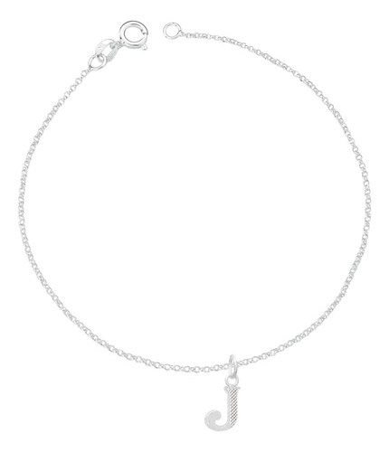 Pulseira Feminina Com Pingente Letra Todas Prata 925 Comprimento 18 Cm Cor J Diâmetro 18 Cm