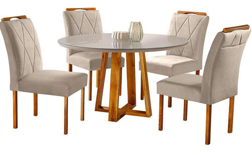 Conjunto Sala Jantar 4 Lugares Natalle Mesa 1,2m Bege Areia