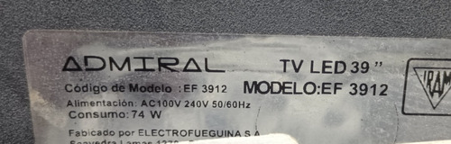 Parlantes Tv Led 39 Admiral Ef3912 (Usado)