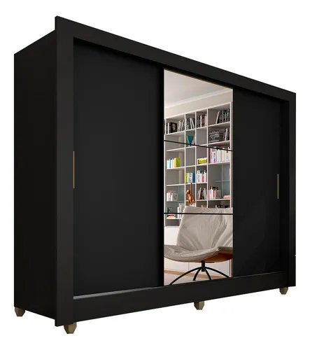 comprar Guarda Roupa Casal C\u002Fespelho 3 Pts 1 Gav Alice Preto Cor Preto-fosco MoveMax 15837