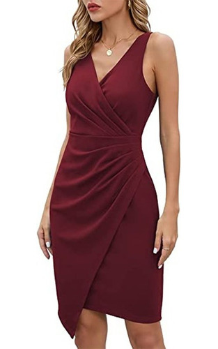 Elegante Vestido Irregular Plisado Sin Mangas Con Cuello V