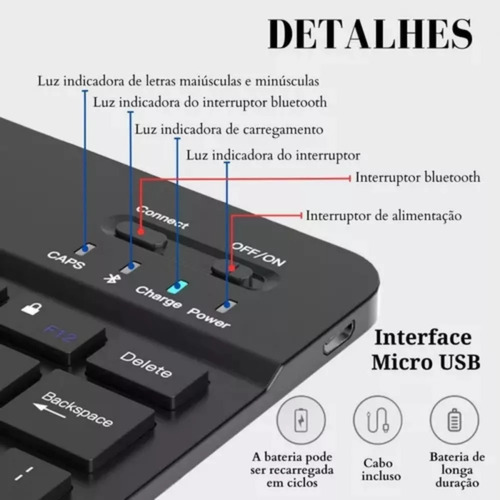 Teclado Inteligente Sem Fio Bluetooth Portatil Pc Celular