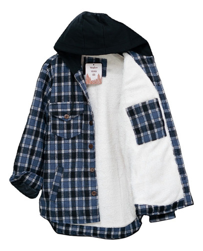 Campera Alaska Con Corderito Timor Azul Y Blanco