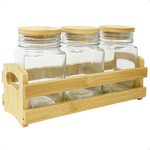 Set Especieros Condimenteros De Vidrio Color Madera