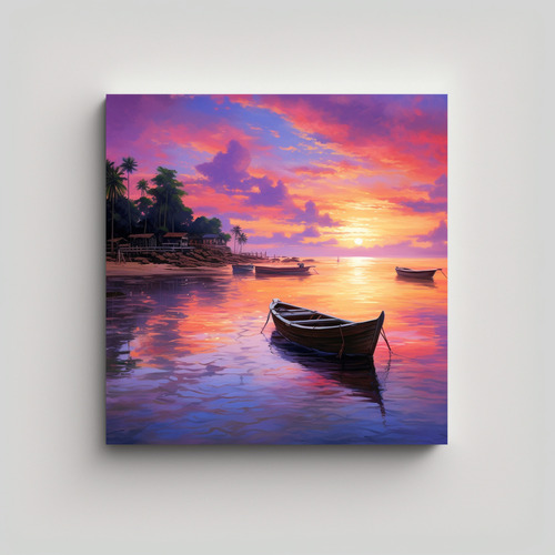 80x80cm Cuadro Temático Atardecer En Un Pueblo Costero