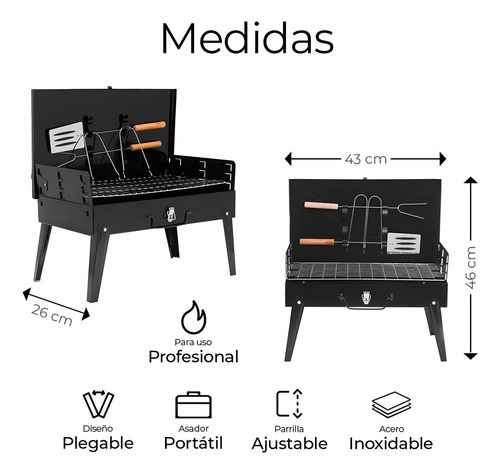 Parrilla Asador Plegable Con Accesorios Camping Portátil